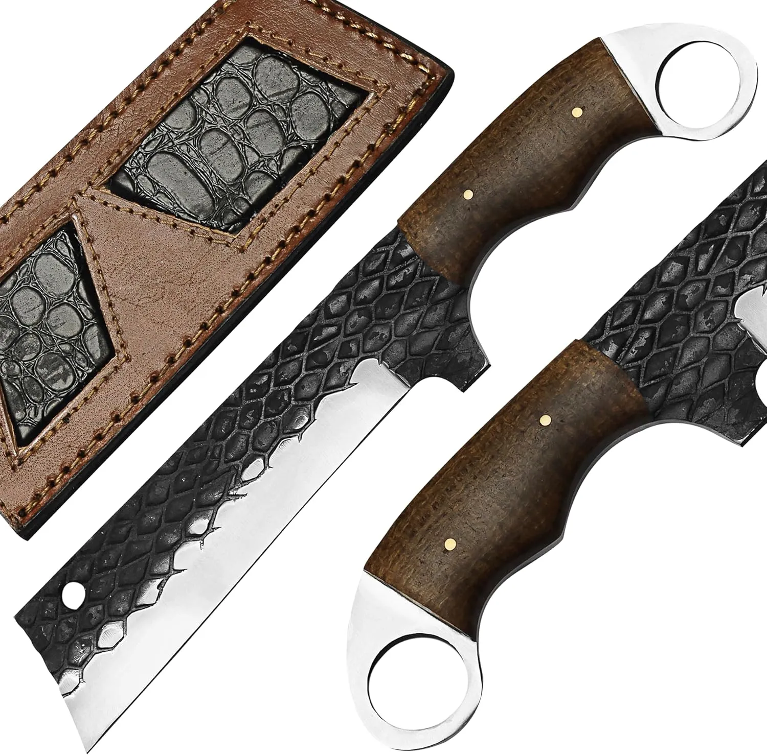 Damascus Hunting Knife with Sheath, Tanto Blade Damascus Steel for Men Tactical, Wooden Handle for EDC, Camping Gift, Best Gift