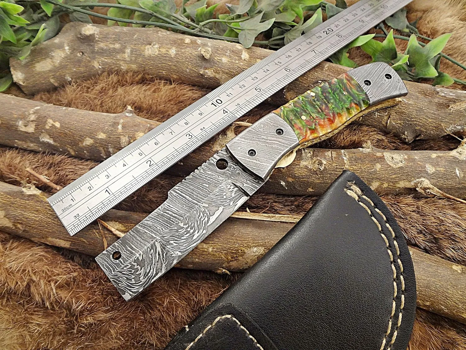 Damascus Steel Tanto Blade Folding Knife