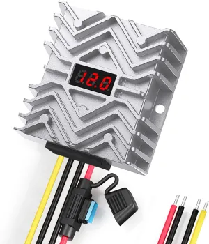 DC 24V to 12V 30A 360W Step Down Converter with LED Display, MCU Safety Chip, with Fuses Waterproof Power Supply for Car, Truck, Boat