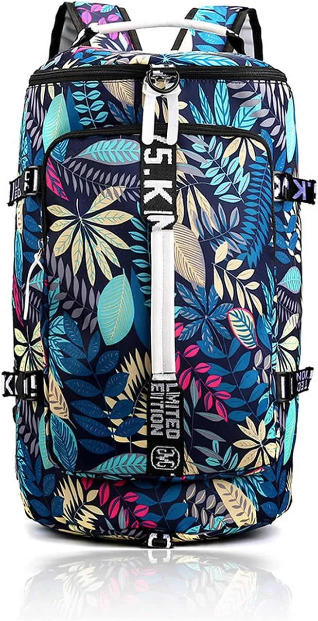 DEARART Leaves Fashion Backpack for Women, Four Ways Waterproof Shoulder Bags, Suit Travel Sport Beach Laptop College, Floral Leaves Blue