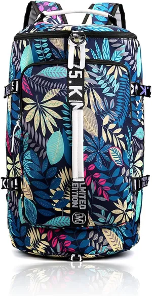 DEARART Leaves Fashion Backpack for Women, Four Ways Waterproof Shoulder Bags, Suit Travel Sport Beach Laptop College, Floral Leaves Blue
