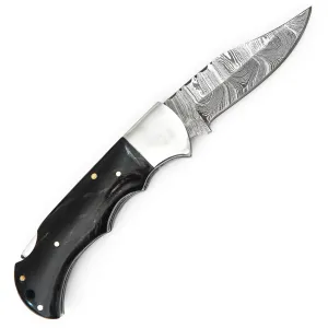 Deer Edge Damascus Folding Knife, Camping Hunting Survival