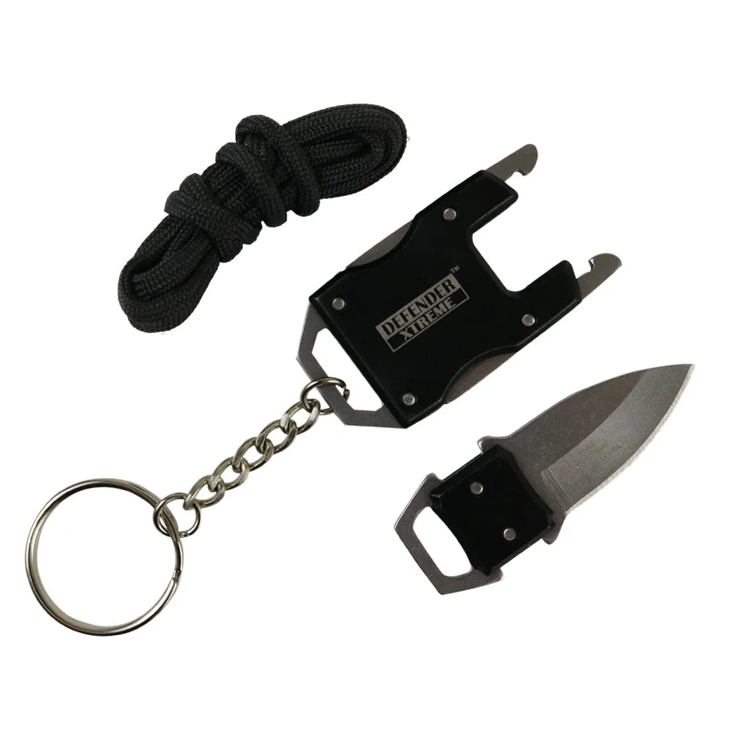 Defender-Xtreme Chain Keyring Mini Pocket EDC Knife Survival Stainless Steel Black 13584