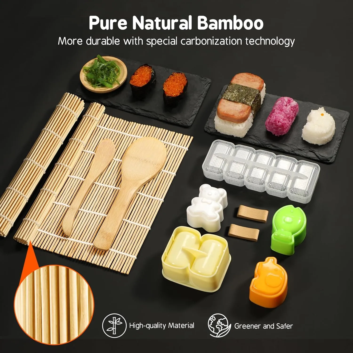 Delamu Sushi Making Kit 27 in 1 [Parent-Child] Sushi Kit, for Beginners/Pros Sushi Makers, with Bamboo Sushi Mats, Sushi Bazooka, Onigiri Mold, Rice Paddle, Sushi Knife, Guide Book & More