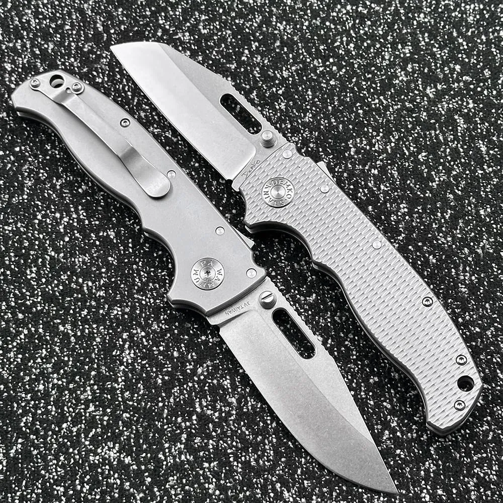 DEMKO Cold Steel Large Shark AD20 Titanium/Carbon Fiber Handle Bearing Outdoor Folding Knife Camping Survival Sharp Tactical Anti-Body EDC Tool Knife (Plain Clip Point Blade)