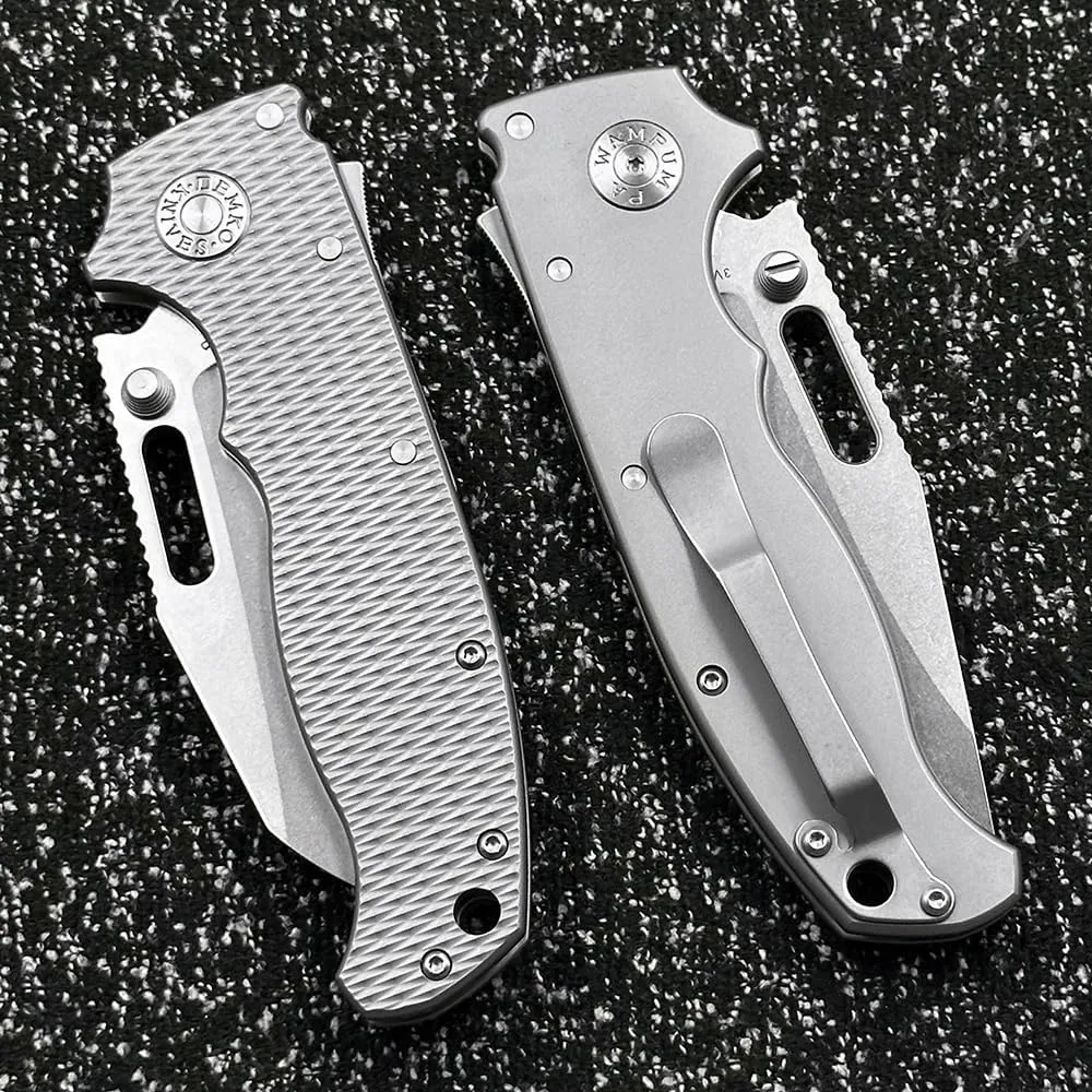 DEMKO Cold Steel Large Shark AD20 Titanium/Carbon Fiber Handle Bearing Outdoor Folding Knife Camping Survival Sharp Tactical Anti-Body EDC Tool Knife (Plain Clip Point Blade)