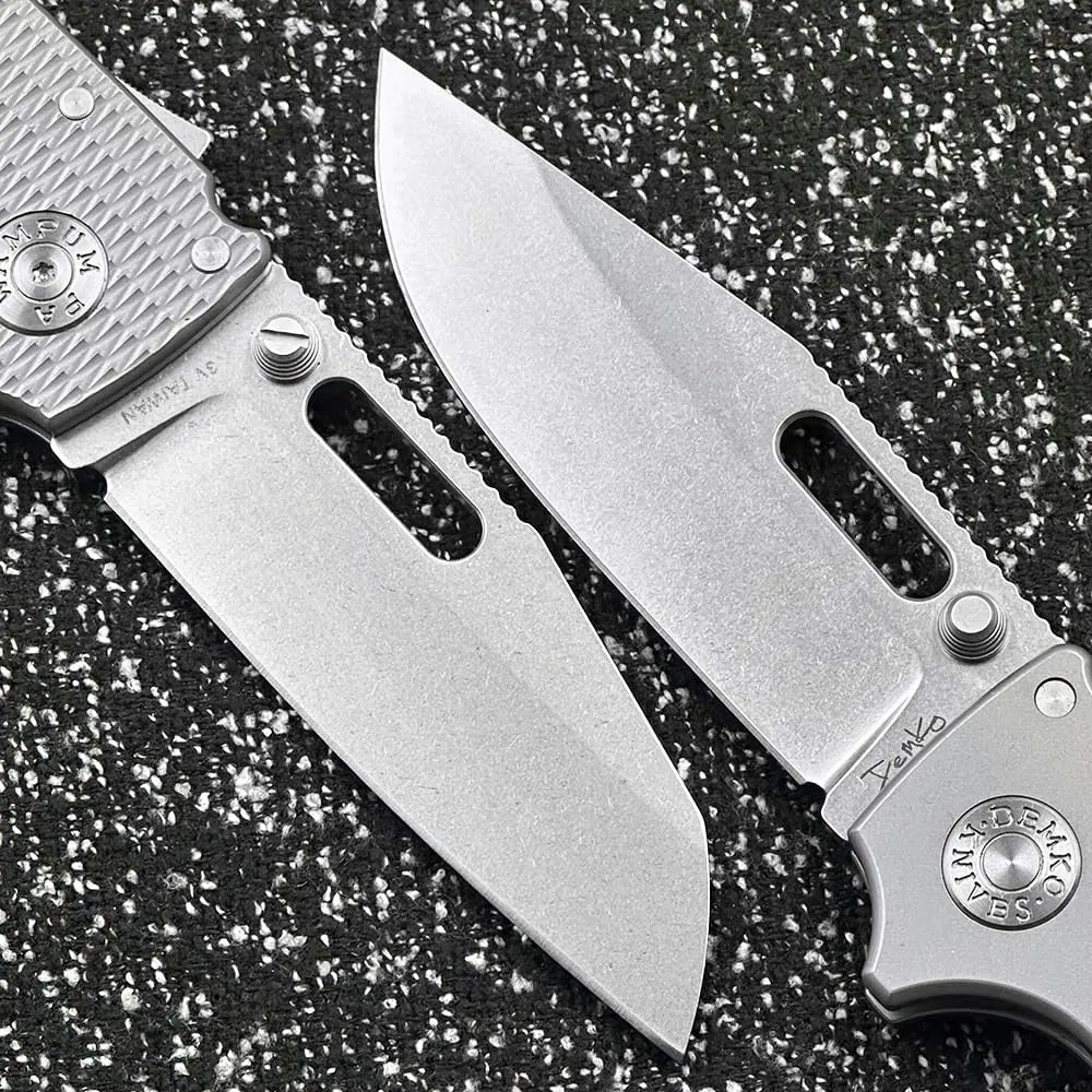 DEMKO Cold Steel Large Shark AD20 Titanium/Carbon Fiber Handle Bearing Outdoor Folding Knife Camping Survival Sharp Tactical Anti-Body EDC Tool Knife (Plain Clip Point Blade)