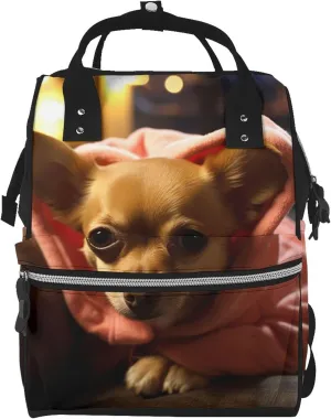 Depressed Chihuahua Diaper Bag Essentials Travel Tote Nappy Backpack Large Capacity Mummy Backpack Multifunction Waterproof Teacher Nurse Bag 15.7 inch Work laptop Bags