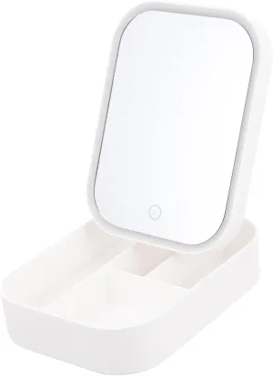 Desktop Led Makeup Mirror Storage Box Brightness Lightweight Design for Easy Use for Home Travel No Battery Required