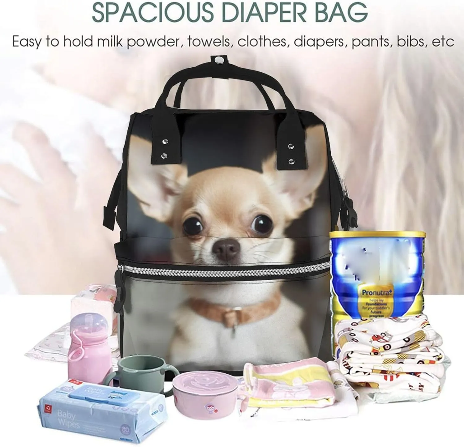 Diaper Bag Nappy Backpack Baby Bag Running german shepherd dog Mummy Backpack Multifunction Changing Bags for Travel, Cute Chihuahua, One Size