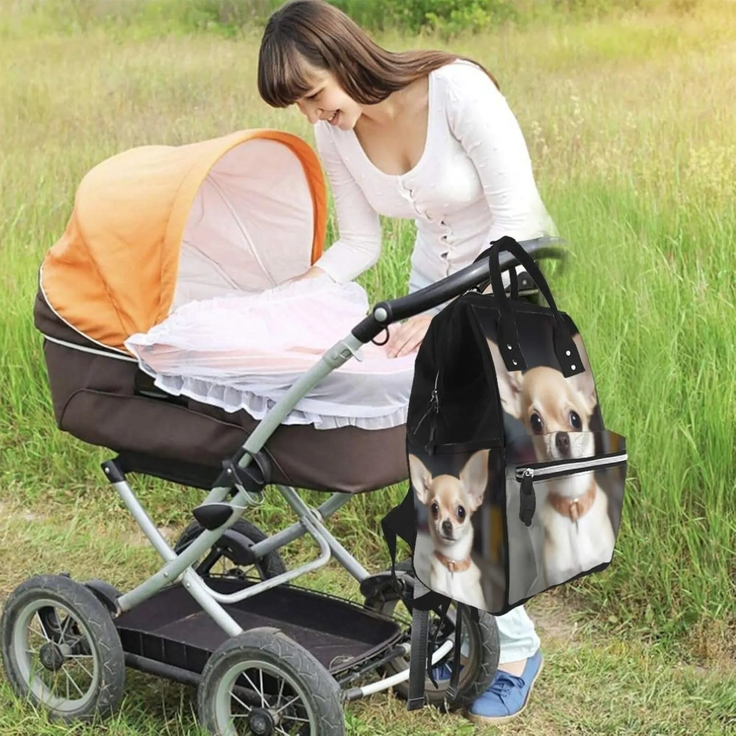 Diaper Bag Nappy Backpack Baby Bag Running german shepherd dog Mummy Backpack Multifunction Changing Bags for Travel, Cute Chihuahua, One Size