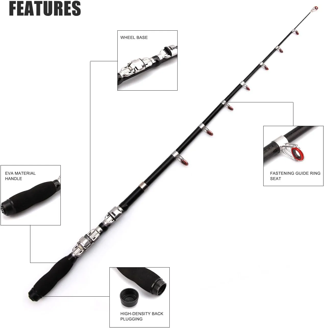 Dingbear Telescopic Fishing Rod - Carbon Mini Fishing Rod, Long-Range Casting Sea Fishing Rod, Not Easy to Break, Easy to Carry, Suitable for Rivers, Lakes and Oceans