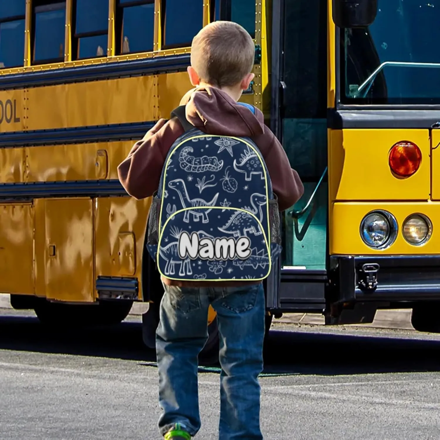 Dinosaurs Fossils Custom Backpack with Name Cute Personalized Small Shoulder Bag Waterproof Travel Casual Backpack with Chest Strap 14.2in
