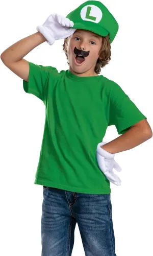 Disguise Luigi Elevated Costume Kit, Official Super Mario Costume Hat, Mustache and Gloves