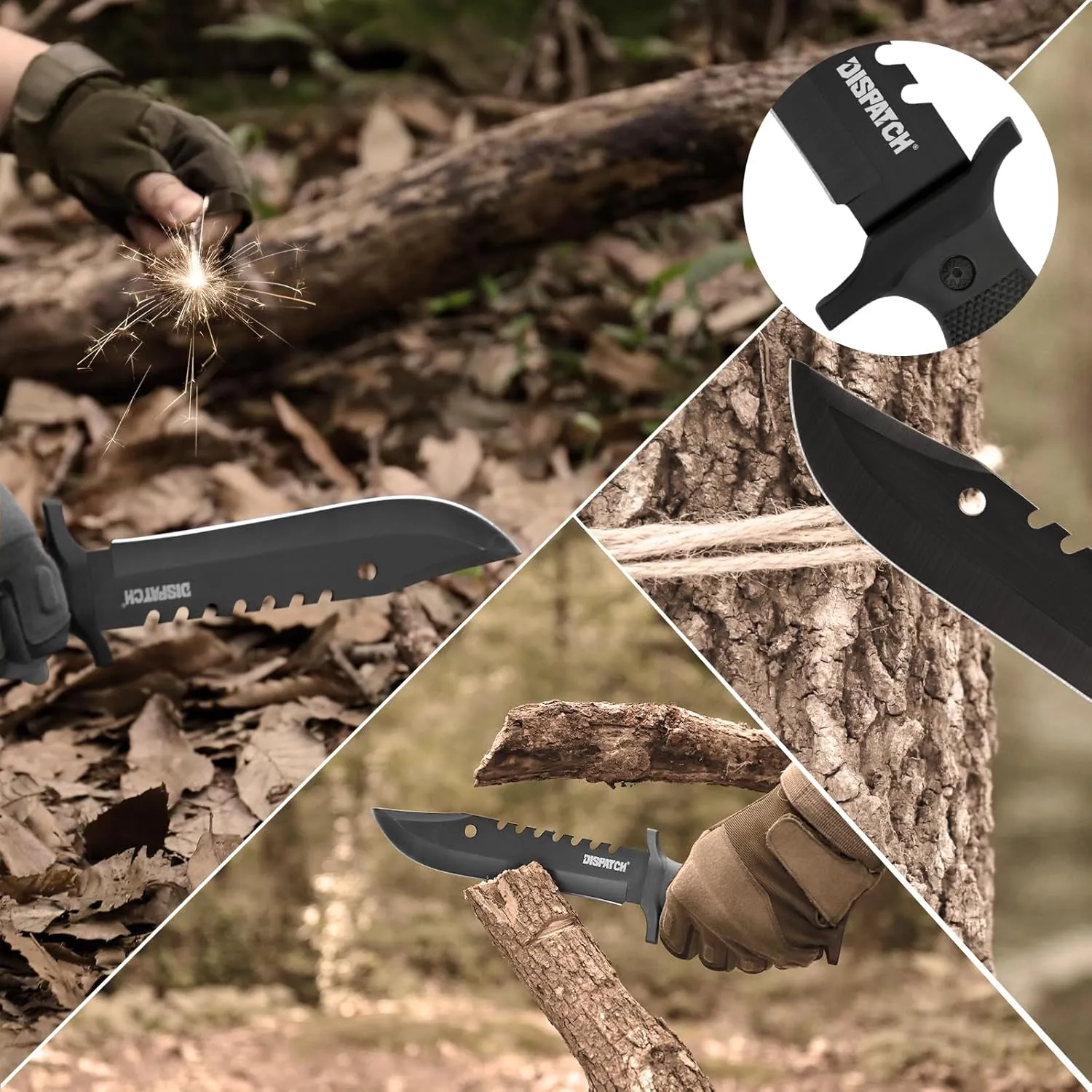 Dispatch Fixed Blade Hunting Knife with Sheath, 12-inch Survival Knives for Men Tactical Bowie Knife with Non-Slip Handle for Bushcraft, Outdoor Camping