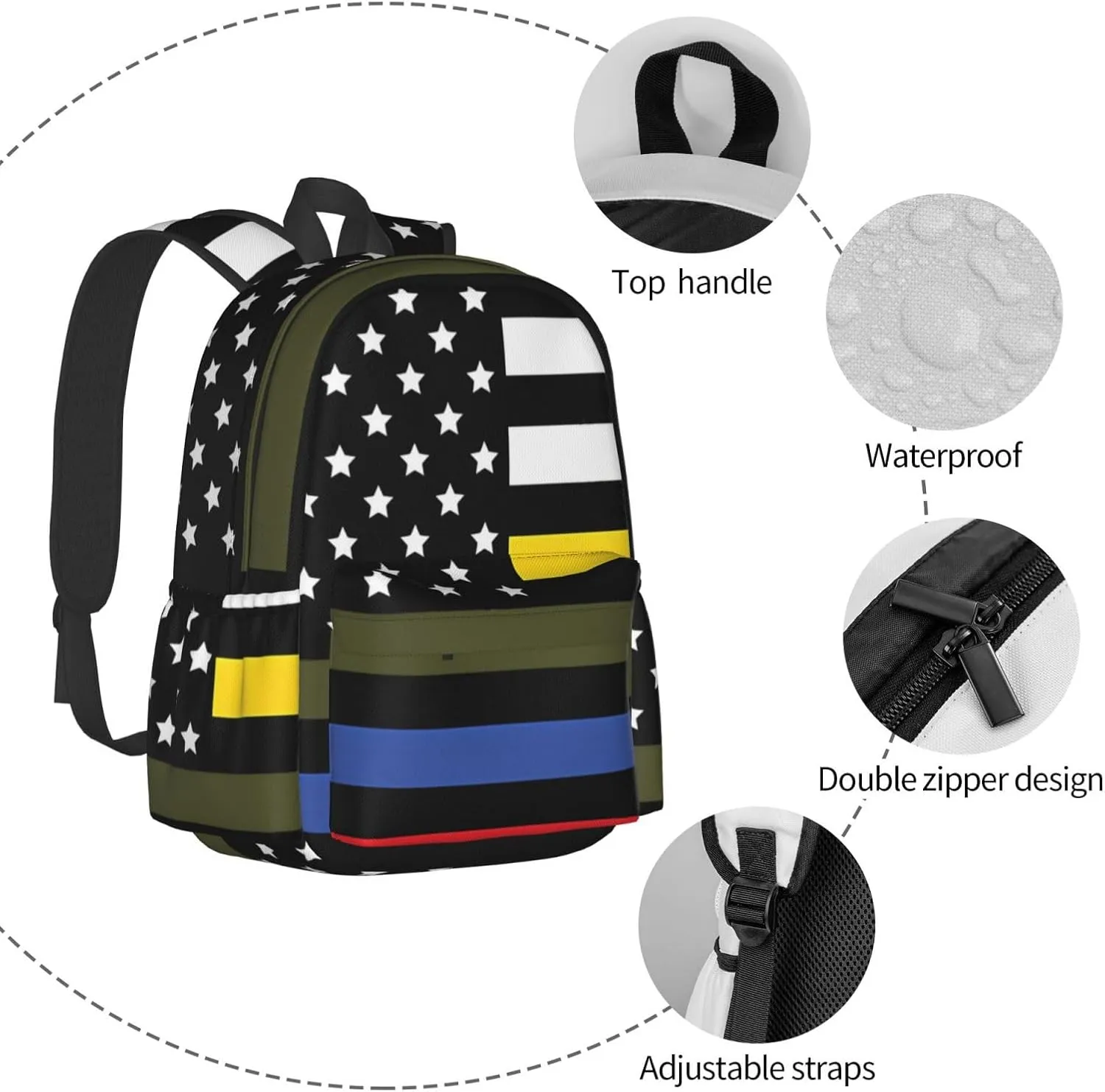 Dispatch Police Military Fire Flag Backpack Large Capacity Backpack Lightweight Double Shoulder Bag For Women Men Travel