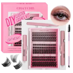 DIY Lash Extension Kit 148pcs, Curl Eyelash Extension Kit, with Applicator and Lash Bond&Seal and Tweezers and eyelash comb 10-16mm, Individual Lashes Clusters Kit