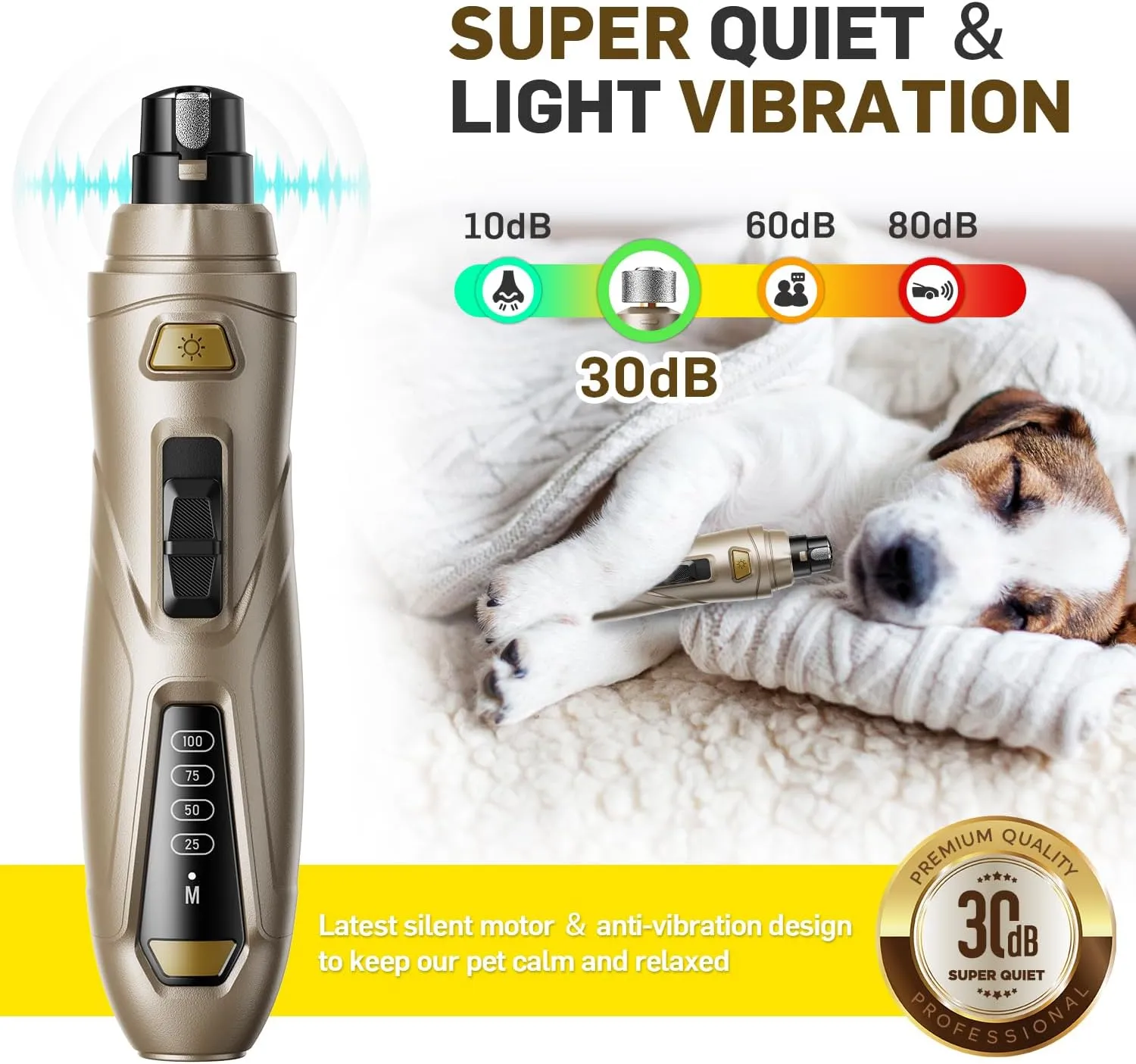 Dog Nail Grinder Super Quiet Dog Nail Trimmers 3 Grinding Wheels 3 Speed Rechargeable Pet Nail Grinder LED Display Dog Nail Clippers Kit for Large Medium Small Dogs Cats Dog Nail File Toenail Clippers