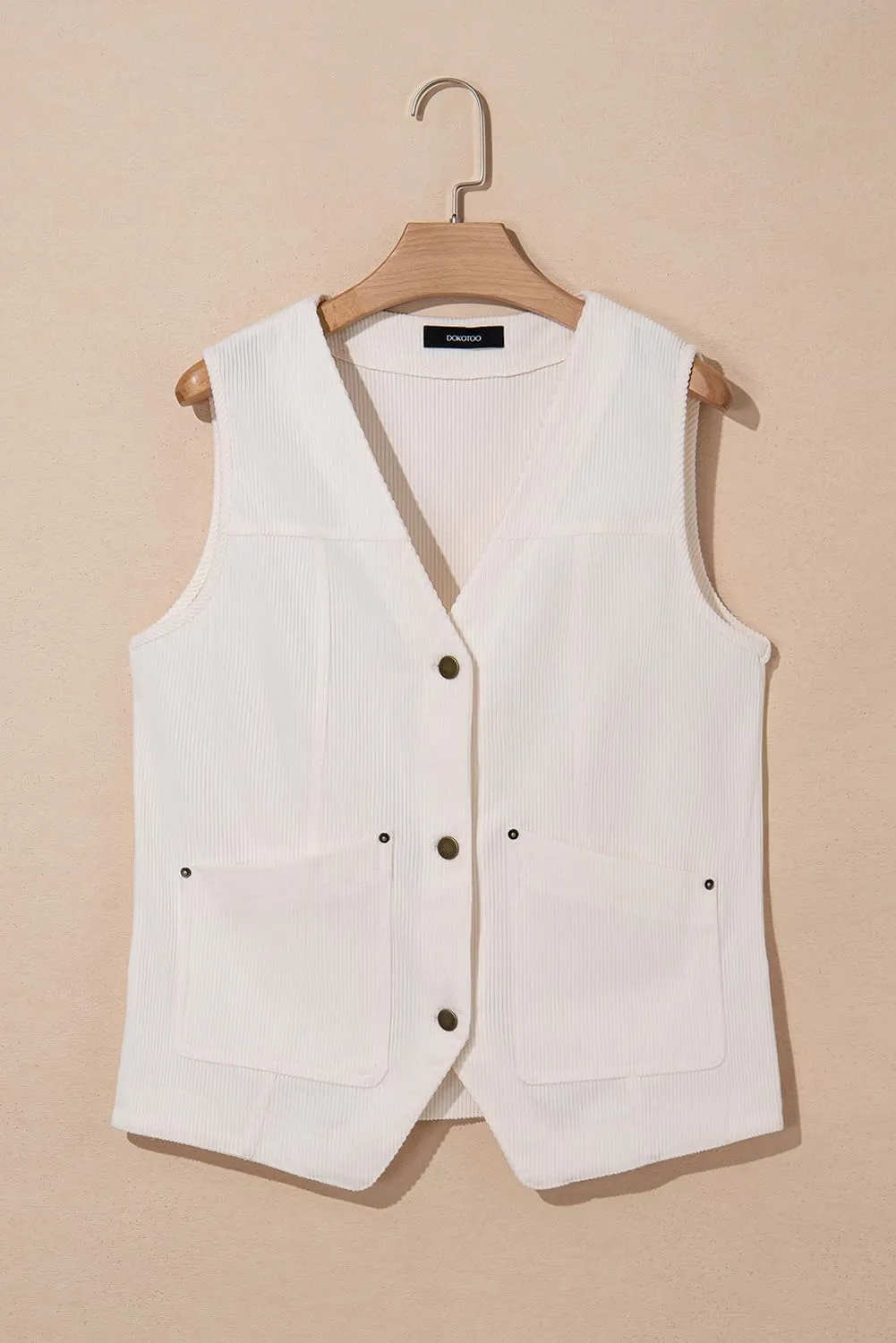 Dokotoo Womens Corduroy Vests Outerwear 2025 Button-Down Lightweight Waistcoat Sleeveless Jacket Casual Vest