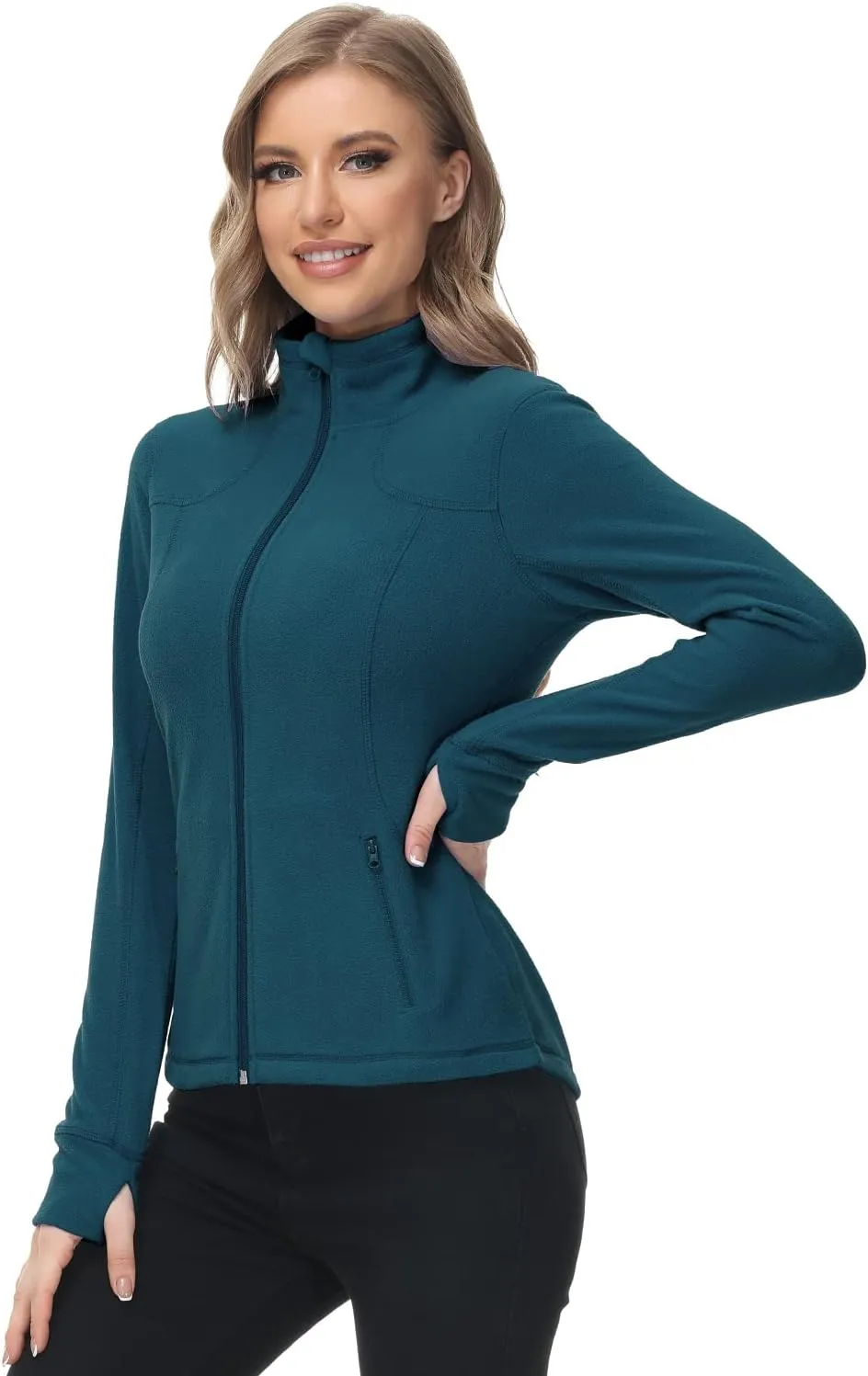 Dolcevida Women's Lightweight Soft Fleece Athletic Running Track Jackets Slim Fit Workout Jacket with Thumb Holes