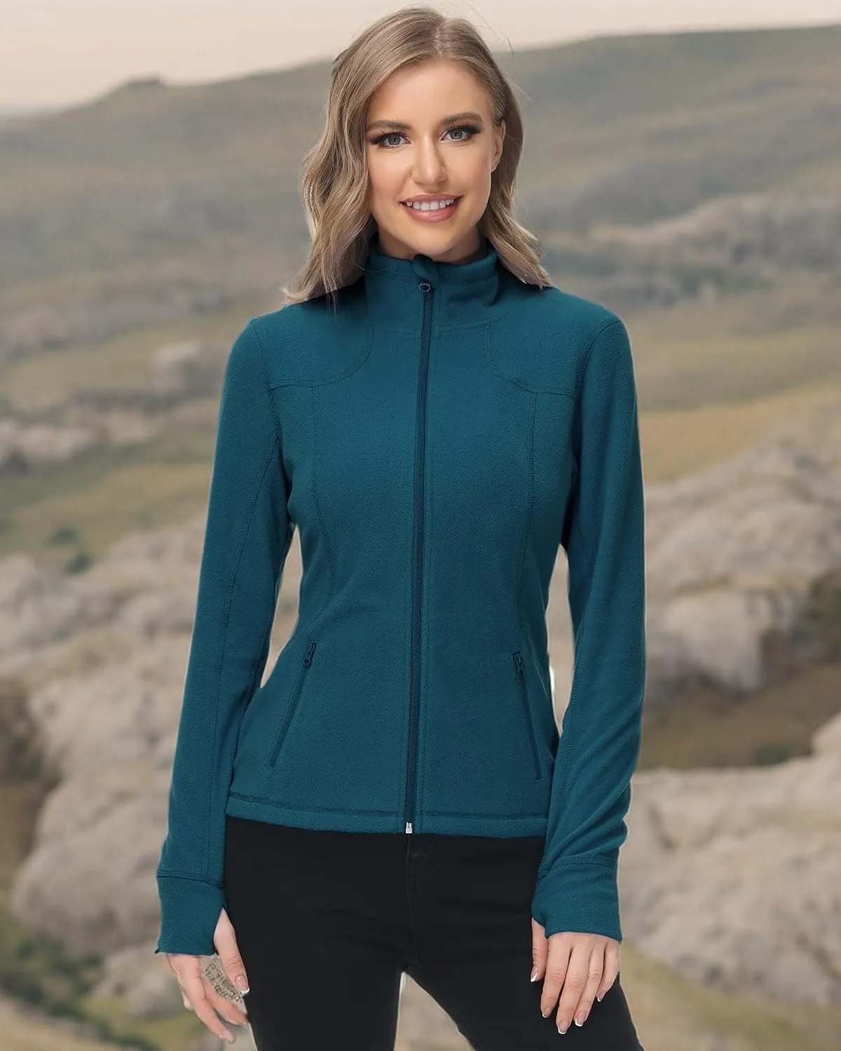 Dolcevida Women's Lightweight Soft Fleece Athletic Running Track Jackets Slim Fit Workout Jacket with Thumb Holes