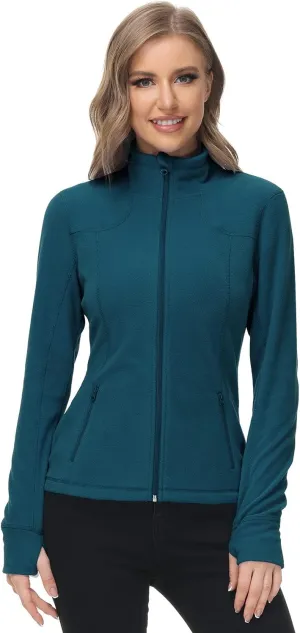 Dolcevida Women's Lightweight Soft Fleece Athletic Running Track Jackets Slim Fit Workout Jacket with Thumb Holes