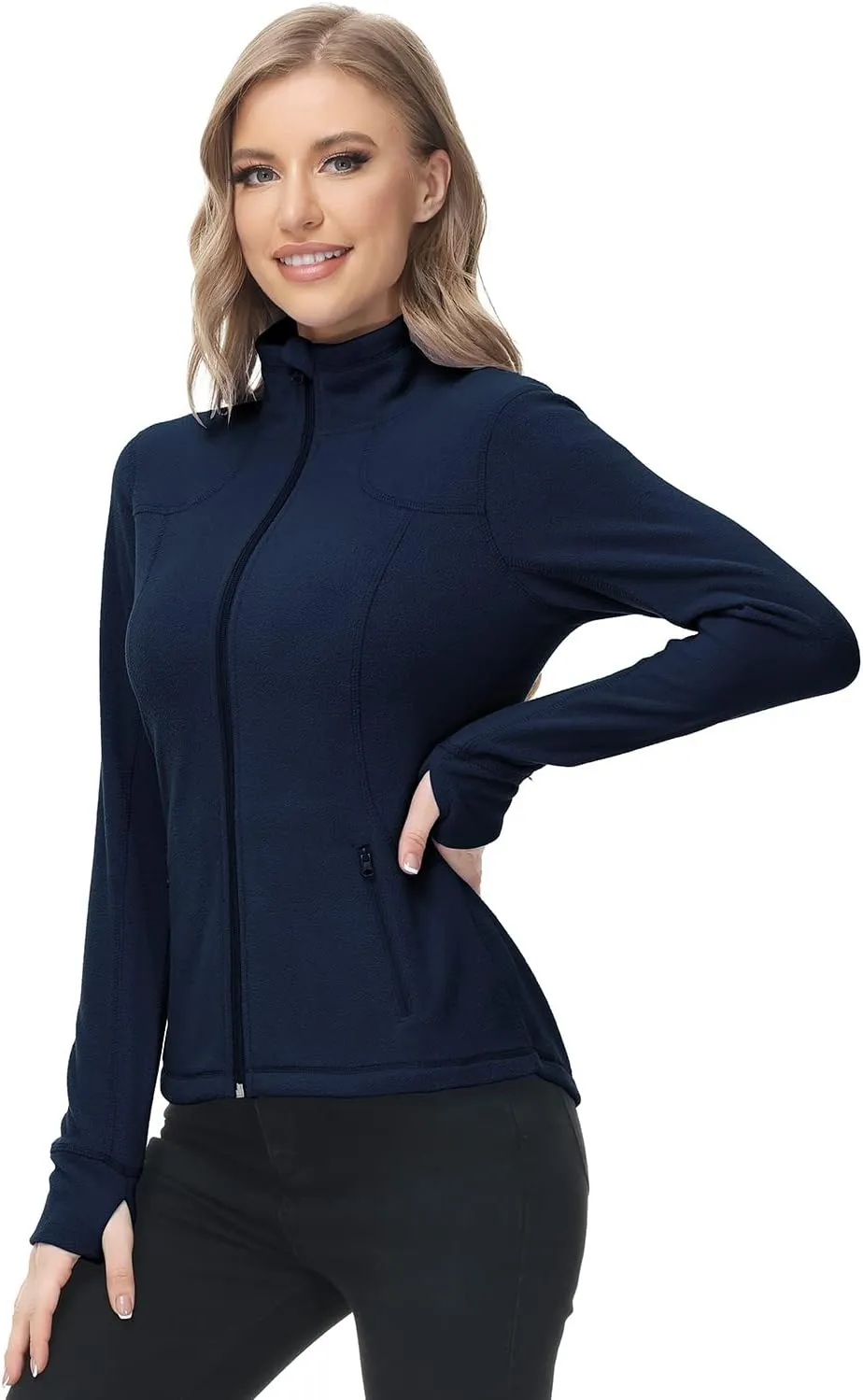 Dolcevida Women's Lightweight Soft Fleece Athletic Running Track Jackets Slim Fit Workout Jacket with Thumb Holes