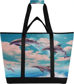 Dolphin Reusable Insulated Cooler Bag with Ice Pack Compartment - Large 47L Waterproof Thermal Grocery Tote for Picnic Beach Camping Lunch Storage