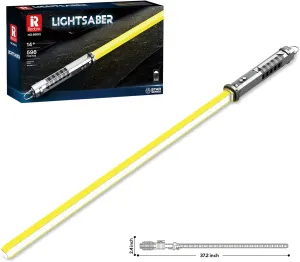 dOMOb Lightsaber Building Blocks Kit Yellow - 598 Bricks Sword Model Set - STEM Toy 14  Kids & Adults - with Night Glowing Effect, Display Stand, and Sprayed Handle - for Hobbyist, Cosplay, Collect