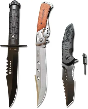 DOOM BLADE 3-Piece Hunting & Survival Knife Combo Set - Large Folding & Fixed Blade with Nylon Sheath, 440C Steel Blade for Outdoor Use