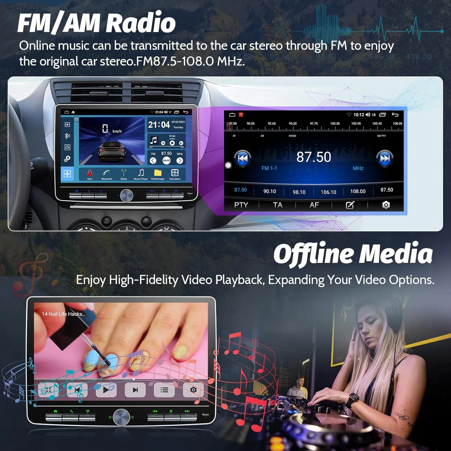 Double Din Car Stereo: 10 Inch Android Double Din Car Radio Touch Floating Screen Compatible with Apple Carplay Android Auto, 2Din Head Unit Car Audio Receiver with AM/FM, GPS Navi, SWC, MIC
