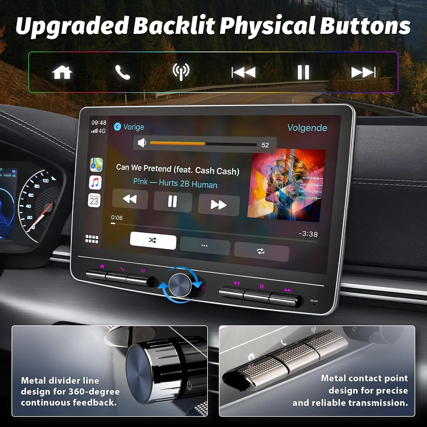 Double Din Car Stereo: 10 Inch Android Double Din Car Radio Touch Floating Screen Compatible with Apple Carplay Android Auto, 2Din Head Unit Car Audio Receiver with AM/FM, GPS Navi, SWC, MIC