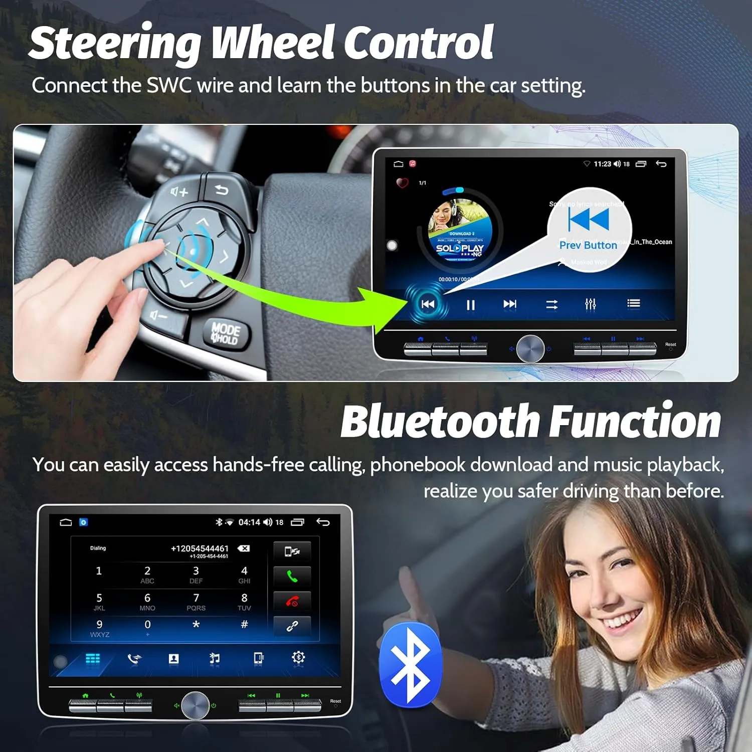 Double Din Car Stereo: 10 Inch Android Double Din Car Radio Touch Floating Screen Compatible with Apple Carplay Android Auto, 2Din Head Unit Car Audio Receiver with AM/FM, GPS Navi, SWC, MIC