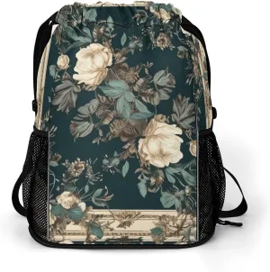 Drawstring Backpack Sport Gym Flowers on Frame Sackpack Bag With Side Pocket Resistant Sackpack for Women Men