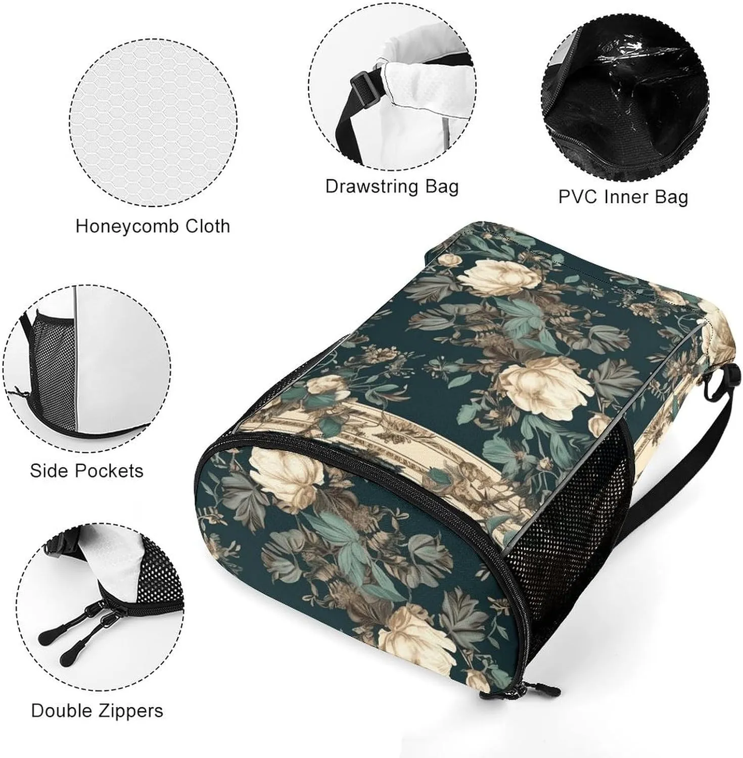 Drawstring Backpack Sport Gym Flowers on Frame Sackpack Bag With Side Pocket Resistant Sackpack for Women Men