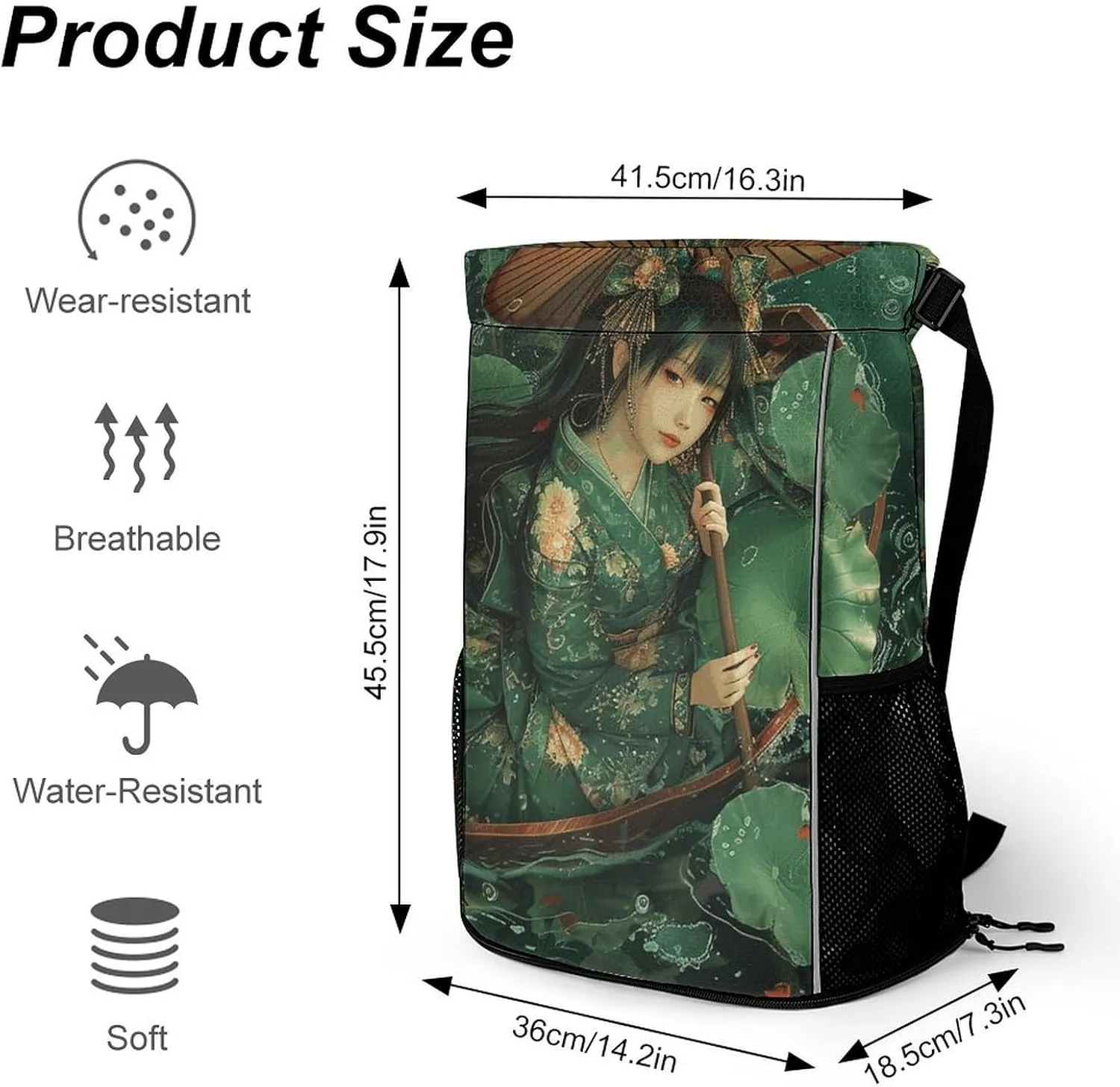 Drawstring Backpack Sport Gym Green Leaves And Boat Sackpack Bag With Side Pocket Resistant Sackpack for Women Men