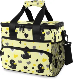 Duck Black Heart Yellow Cooler Bag Insulated Cooler Soft Sided Cooler 24 Can Portable Picnic Bag Large Leakproof Lunch Bag Box for Beach Grocery Camping Travel Car Men Women