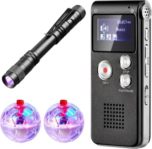 Dunzy 4 Pcs Ghost Hunting Equipment Kit Includes 1 Pocket Digital Voice Recorder 2 LED Light Up Pet Cat Ball 1 UV Flashlight, 8 GB (Black,Fashion)