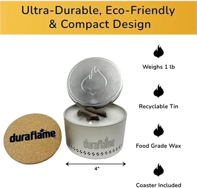 Duraflame™ Tabletop Bonfire & Portable Outdoor Campfire, Fire Pit, Lightweight & Compact, Emergency Fire Kit, Burns up to 4 Hours, Food Grade Wax & Recyclable Tin.