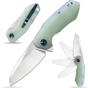 Eafengrow 0456 Folding Knife G10 Handle D2 Blade Ball Bearing Flipper Hunting EDC Pocket Camping Survival Outdoor Knifes (Jade)
