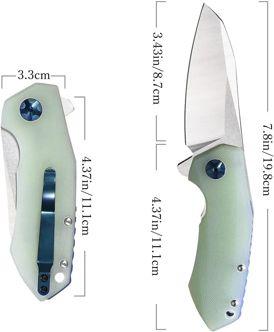 Eafengrow 0456 Folding Knife G10 Handle D2 Blade Ball Bearing Flipper Hunting EDC Pocket Camping Survival Outdoor Knifes (Jade)