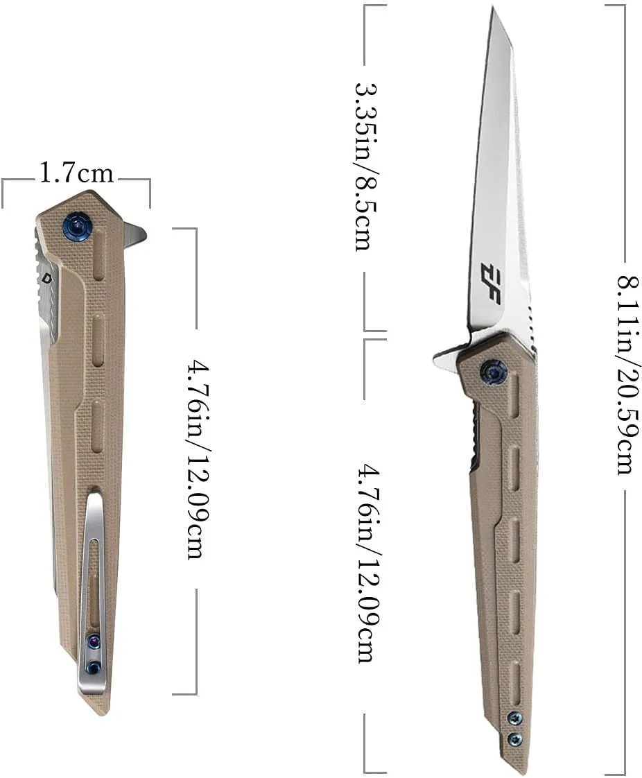 Eafengrow EF948 Folding Knife D2 Steel Blade   G10 Handle camping Knife Outdoor EDC Tool Knives (Desert)