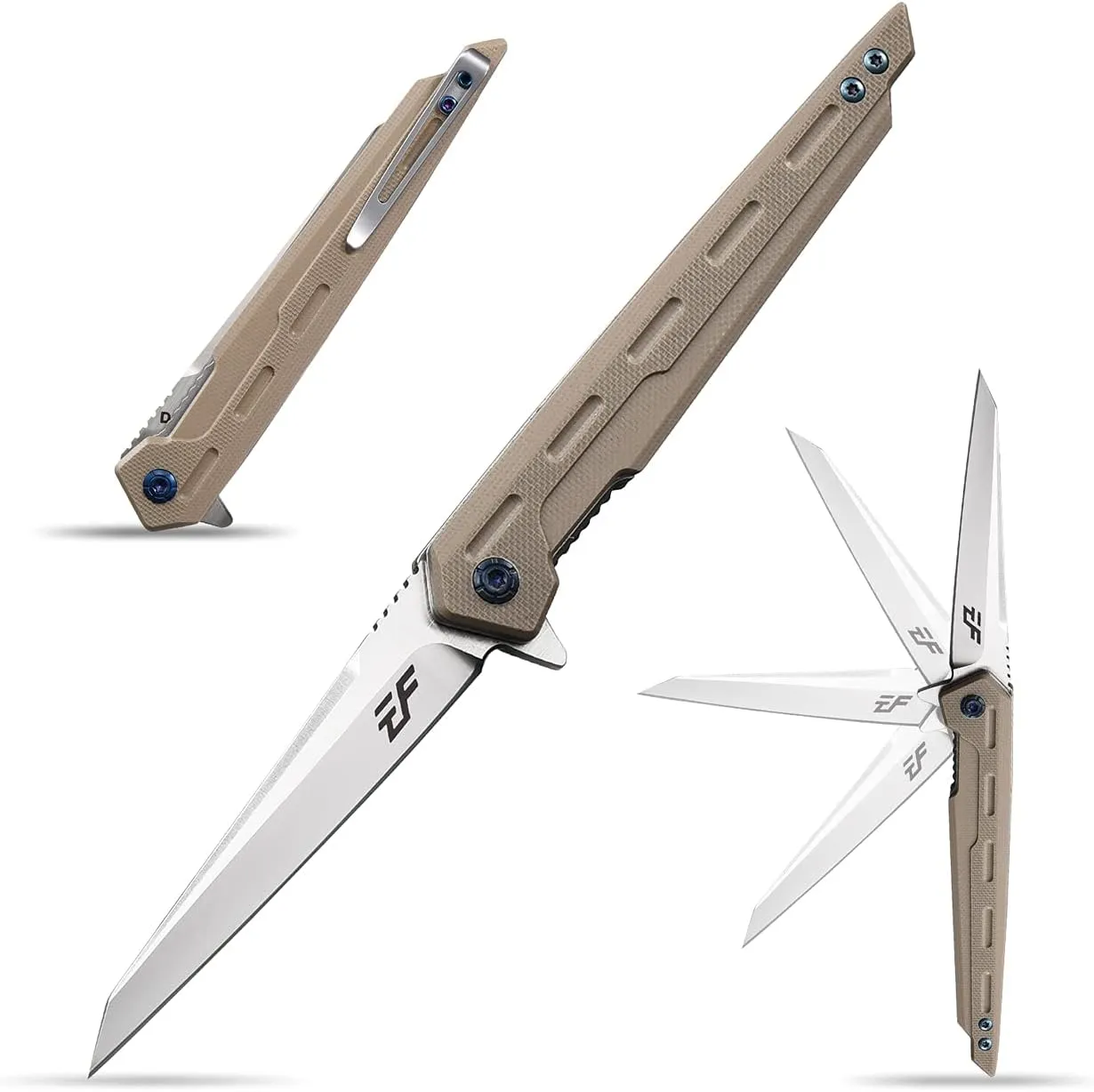 Eafengrow EF948 Folding Knife D2 Steel Blade   G10 Handle camping Knife Outdoor EDC Tool Knives (Desert)