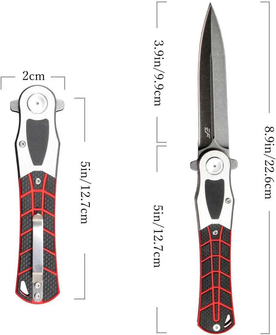 Eafengrow EF970 Folding Knife D2 Steel Blade G10 Handle EDC Tool Knife for Working Camping Hiking (Black)