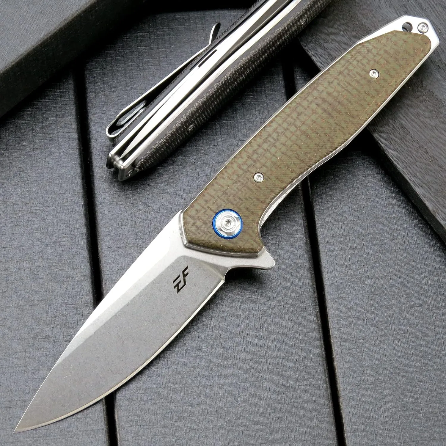 Eafengrow EF972 Folding Knife, D2 Steel Blade Micarta Handle Pocket Knife Folder for Outdoor Camping Hiking Working EDC Tool Knife(army green)