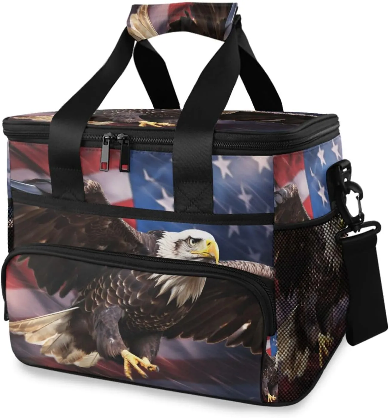 Eagle Flag American Stars Stripes Cooler Bag Insulated Cooler Soft Sided Cooler 24 Can Portable Picnic Bag Large Leakproof Lunch Bag Box for Beach Grocery Camping Travel Car Men Women