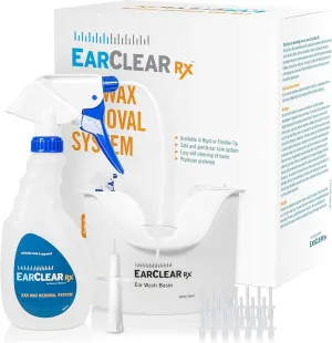 EarClear Rx Complete Ear Wax Removal & Cleaning Kit – Safe, Gentle, Doctor-Recommended Ear Cleaning & Ear Wax Removal Kit for Adults & Kids – Includes Bottle Washer, Basin & 20 Rigid & Flexible Tips