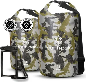 Earth Pak Waterproof Dry Bag - Roll Top Waterproof Backpack Sack (Camo 55L & 30L)