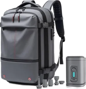 Easy Vac Pack Backpack, Easyvacpack usa Carry on, Vacuum Compression System Expands Capacity to 60L, Easy to Take on Plane (Gray   (with air pump))