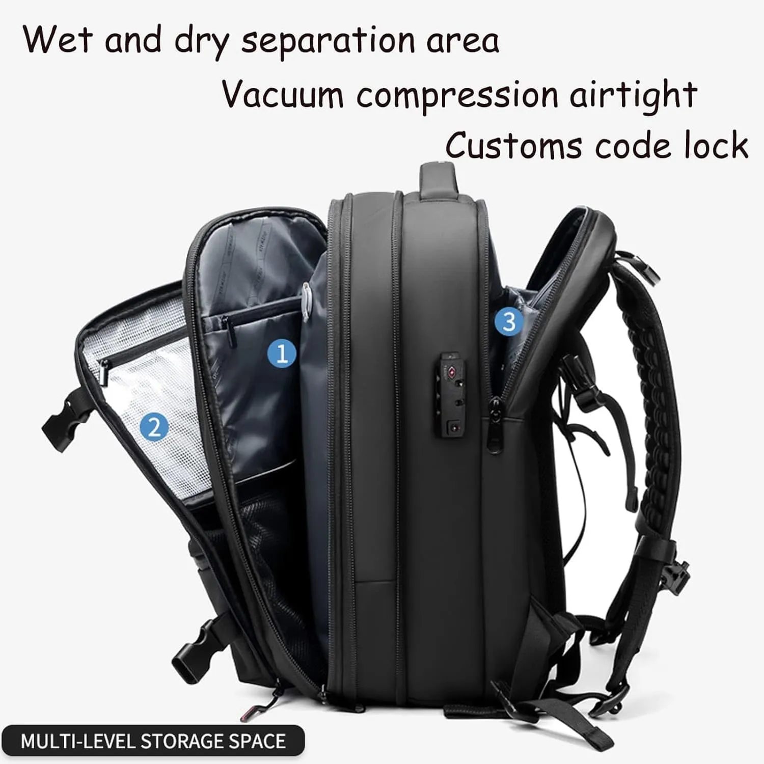 Easy Vac Pack Backpack, Easyvacpack usa Carry on, Vacuum Compression System Expands Capacity to 60L, Easy to Take on Plane (Gray   (with air pump))